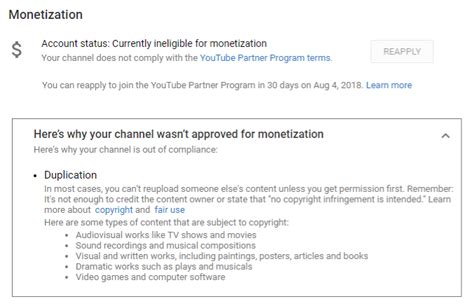 youtube partner program rejection.